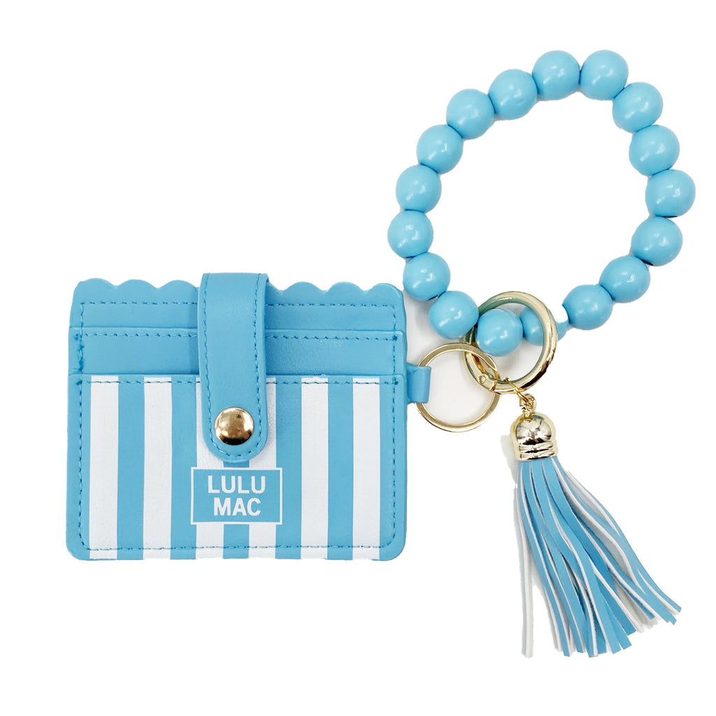 XGALBLA Boho Macrame Keychain Bracelet - Handmade Cotton Cord With Lava Rock Tassel, Lobster Clasp, Light Blue