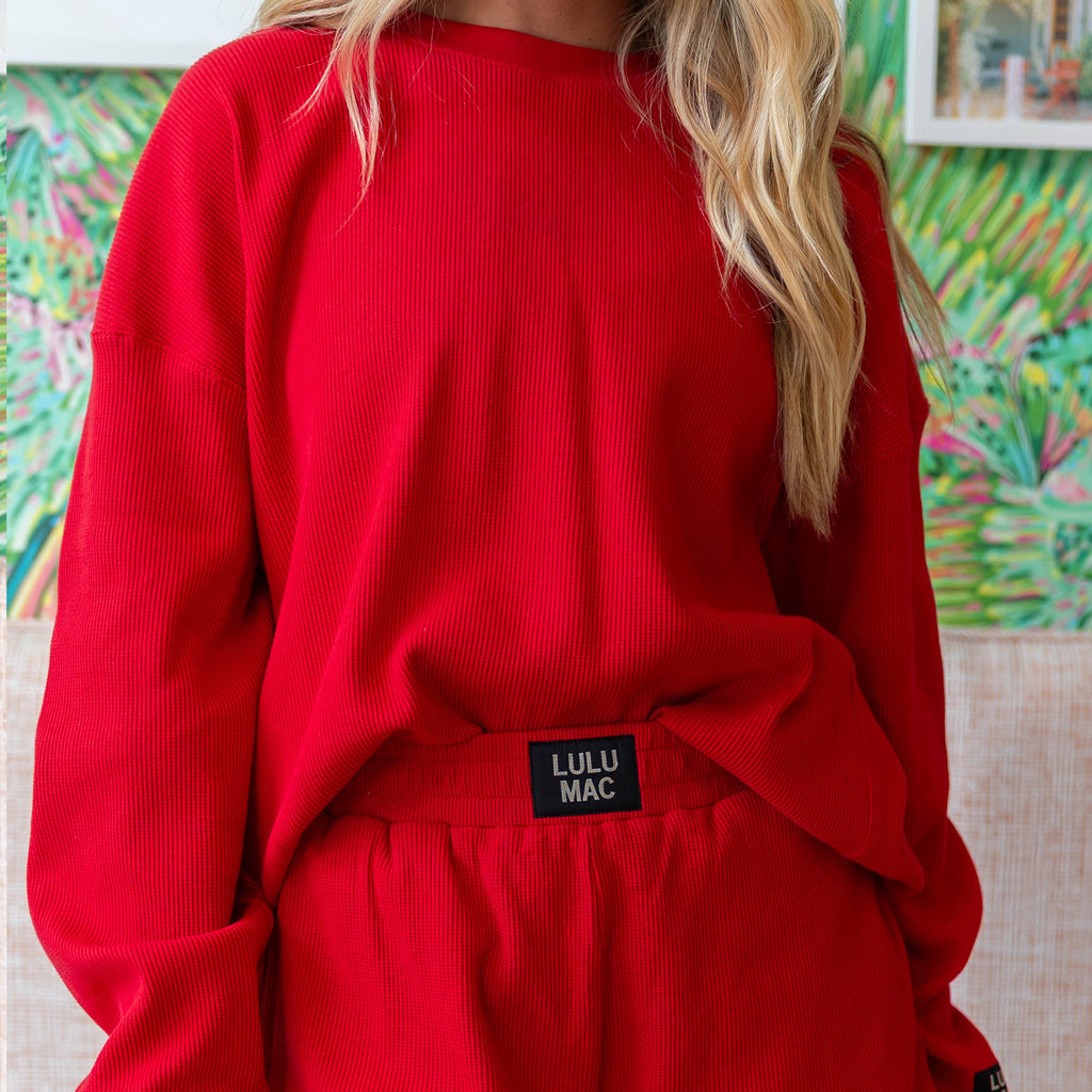 LM-WAFFLE LONGSLEEVE TOP-RED – girliegirloriginals