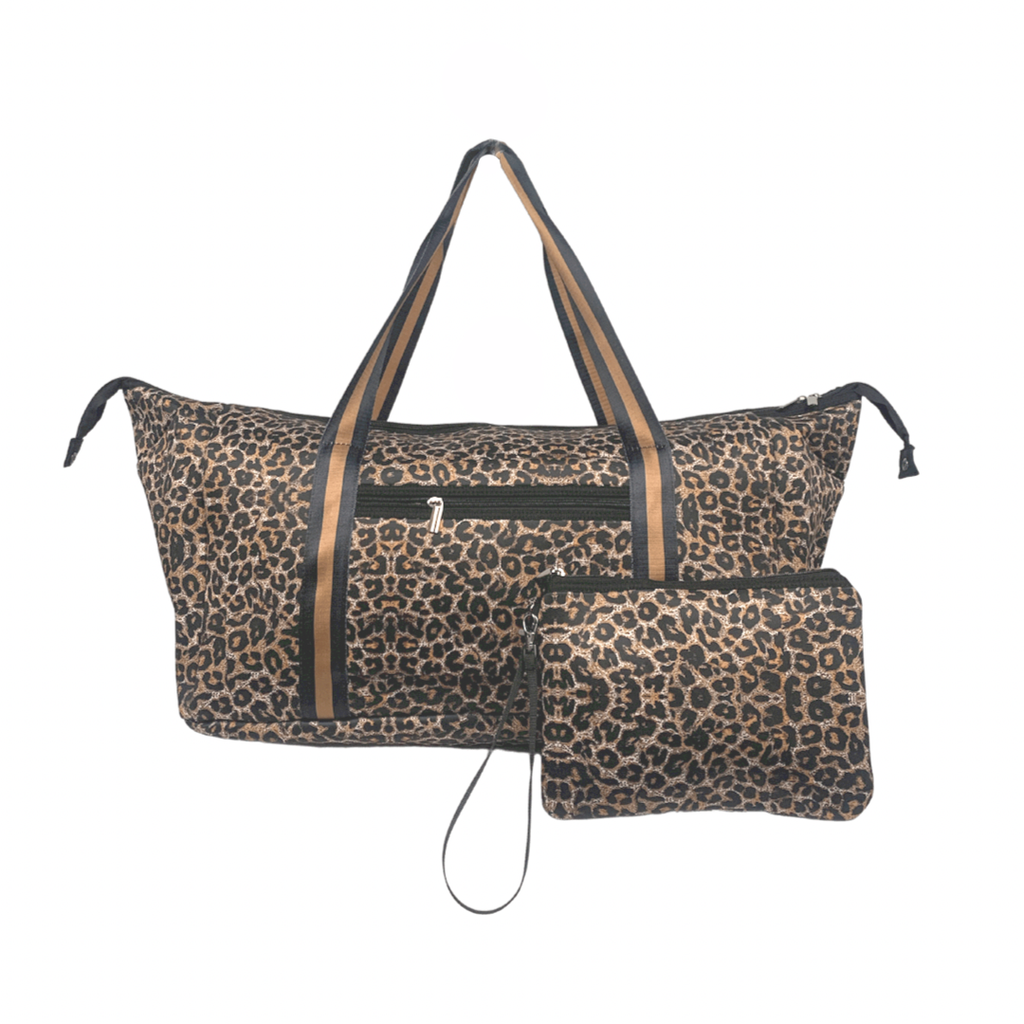 Leopard duffle top bag
