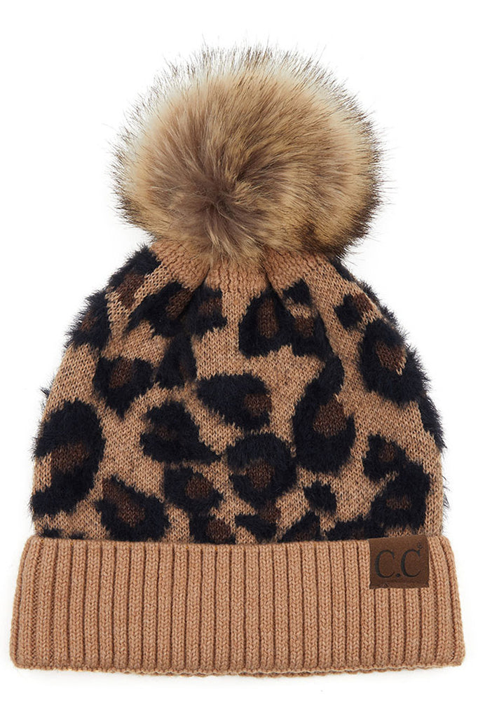 Hat-2061 Beanie with Faux Fur Pom Latte – girliegirloriginals