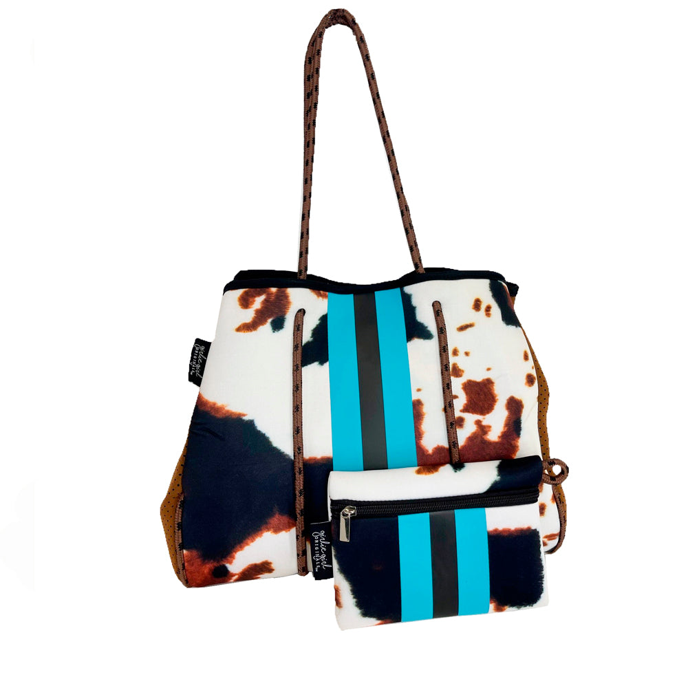 Neoprene Tote Bag | Large Tote Bag | Beach Travel Bag | Brown Checker