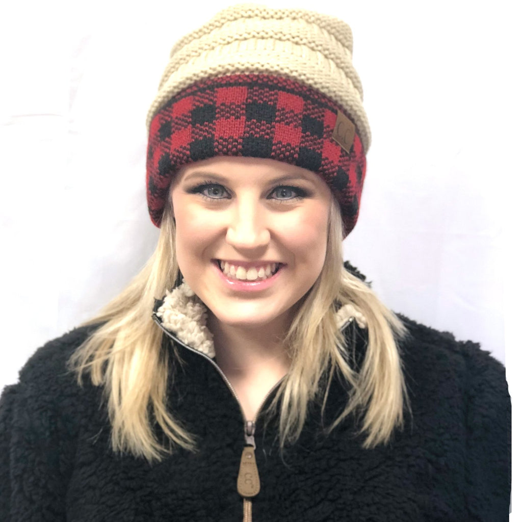 Hat-17 BUFFALO PLAID BEIGE RED/BLACK – girliegirloriginals