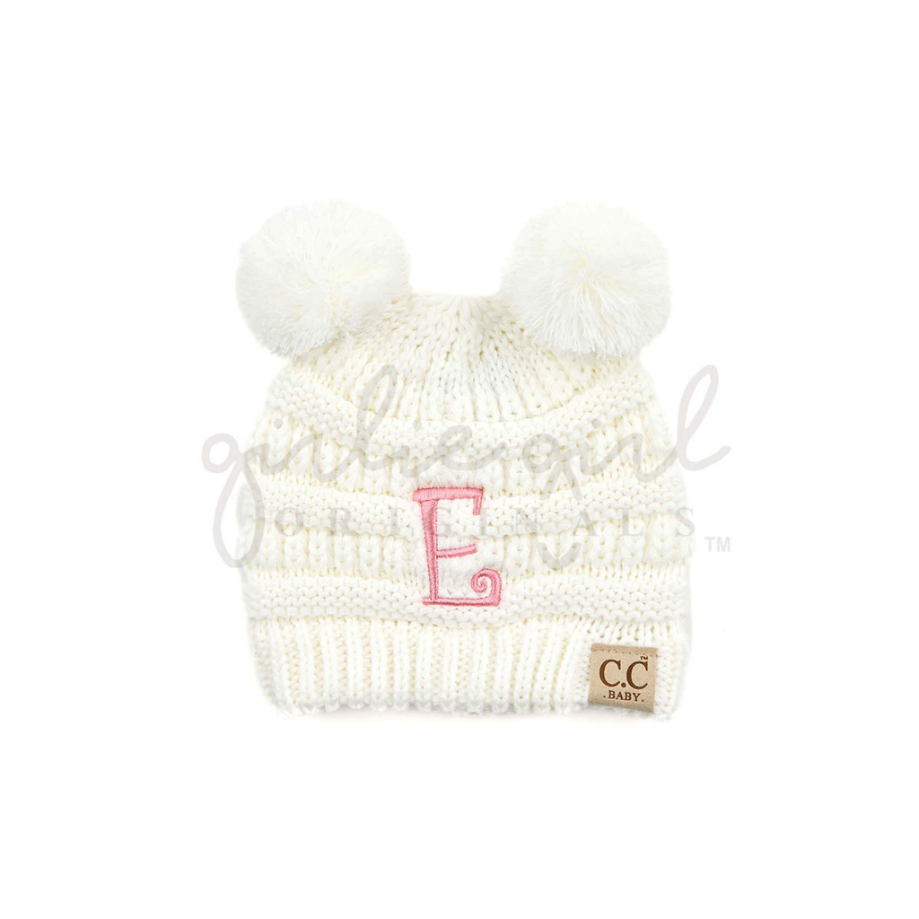 BJ-IN-BABY Initial Pom Pom Beanie Ivory – girliegirloriginals BJ-IN-BABY Initial Pom Pom Beanie Ivory – girliegirloriginals