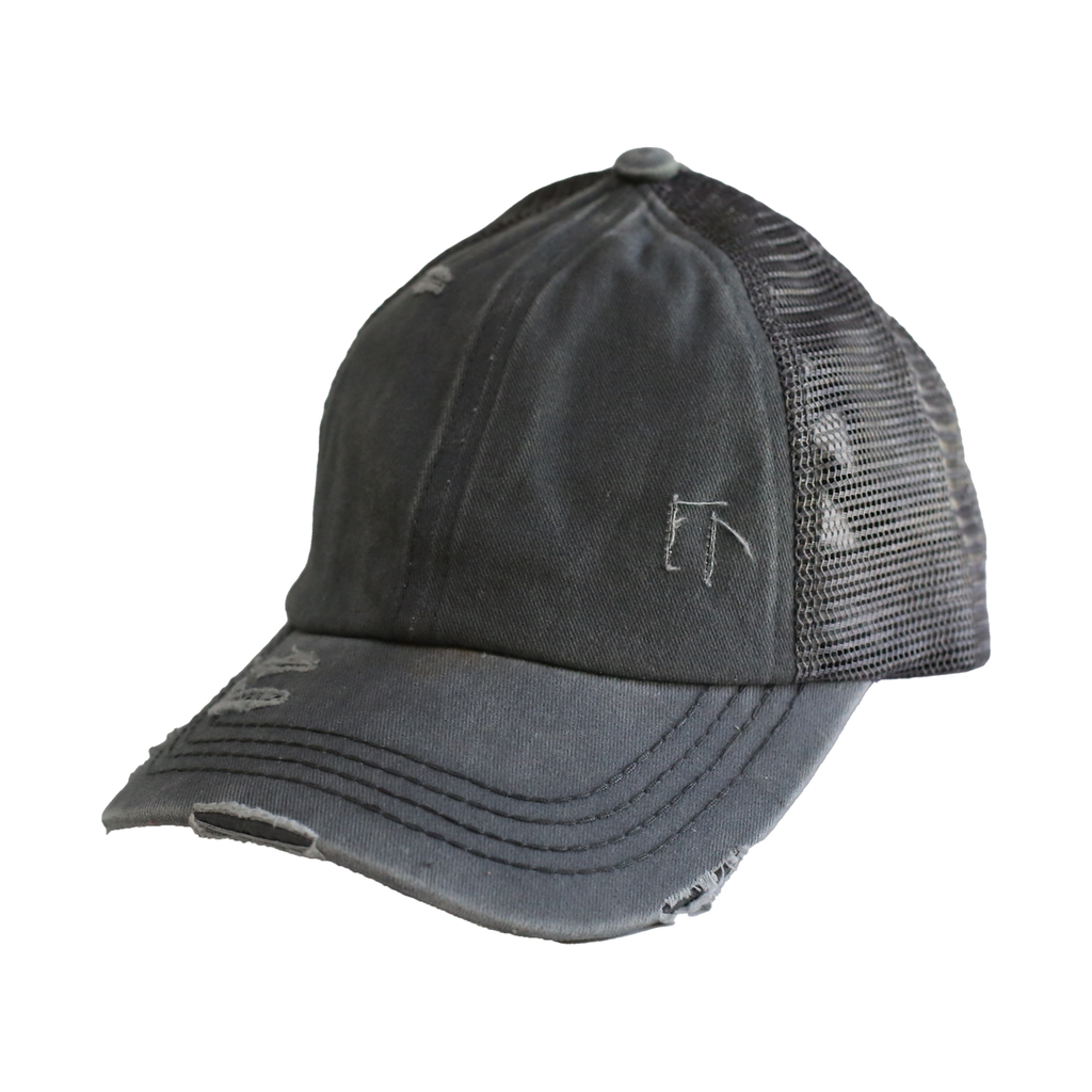 Women's Criss Cross Ponytail Baseball Cap — Adjustable Distressed Trucker Hat, High Bun & Ponytail Friendly - View #3