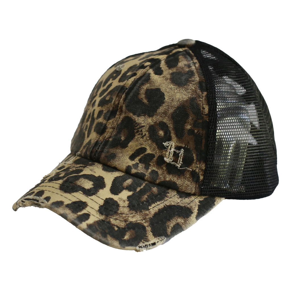 Leopard Criss-Cross Mesh Splicing Baseball Cap Black Baseball Cap Leopard Mesh Splicing Criss-Cross  main image 3