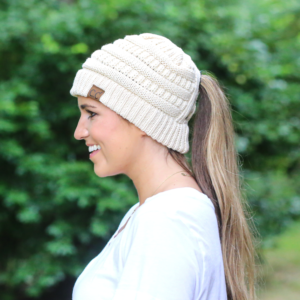 CCB-1 C.C Criss Cross Beanie Ivory – girliegirloriginals display picture 1