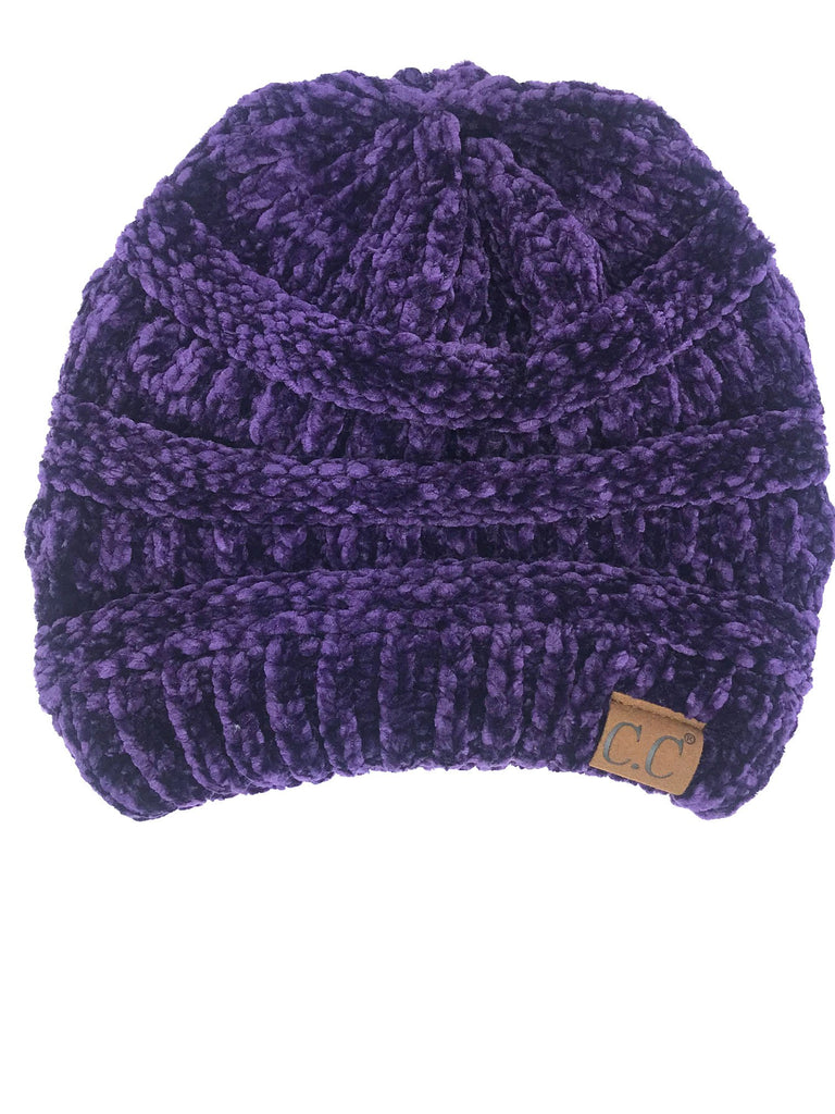 Hat-30 DARK PURPLE VELOUR BEANIE – girliegirloriginals display picture 1