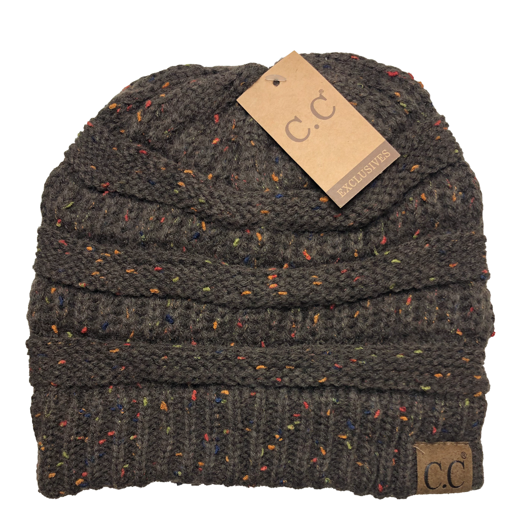 Hand Knit Beanie Hat Stocking Cap Soft Premium Wool Multicolor Speckled Brown Brown Multi-Color Merino Wool Knit Hat with Faux Fur Pom Pom  main image 2