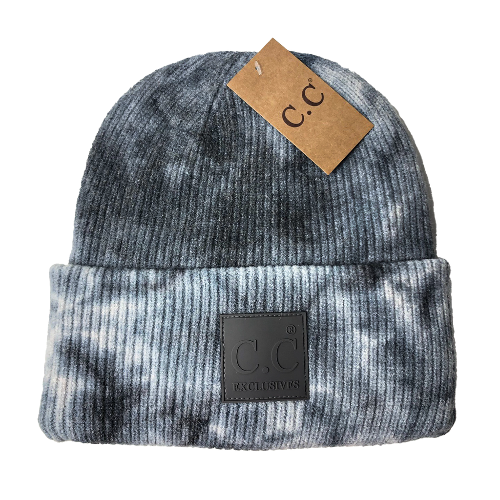 完売品 美品 chiiiibag Wool Cap HAT-7380 Tie Dye Beanie with C.C Rubber Patch - Dark Grey/Light