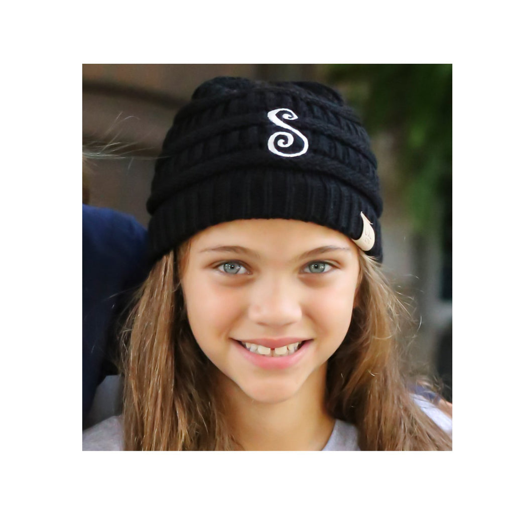 BJ-Kids-1 Initial Beanie Black – girliegirloriginals