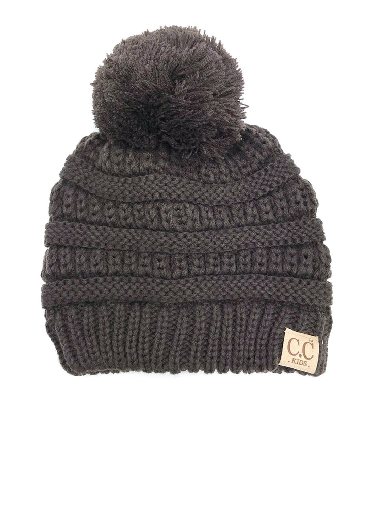 Cozy Kids Pom Pom Beanie - Brown Pecan Pop Pom Pom Beanie Hat - Huggalugs main image 2