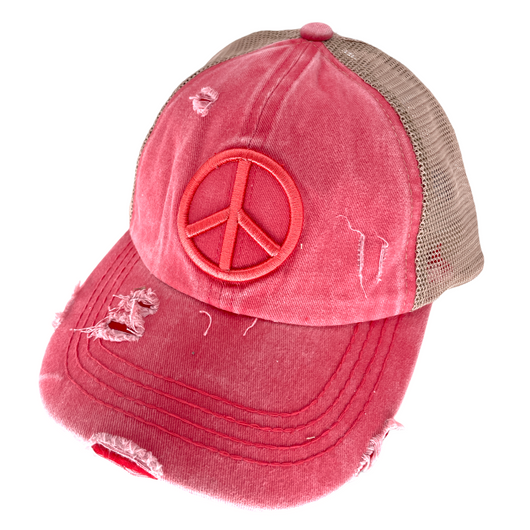 BT-1017 Peace Criss Cross Pony Cap Coral