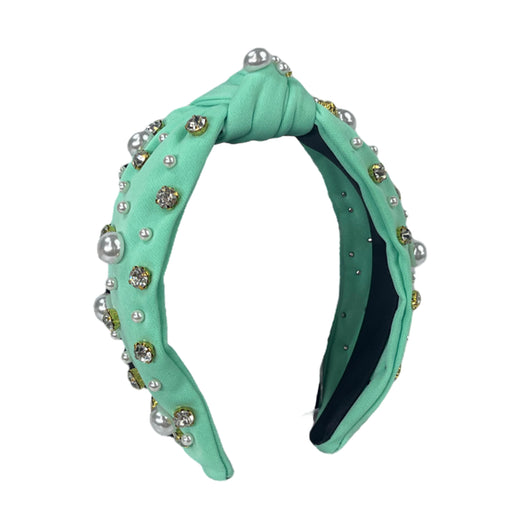 HB-9214 Pearl Top Knot Headband Mint