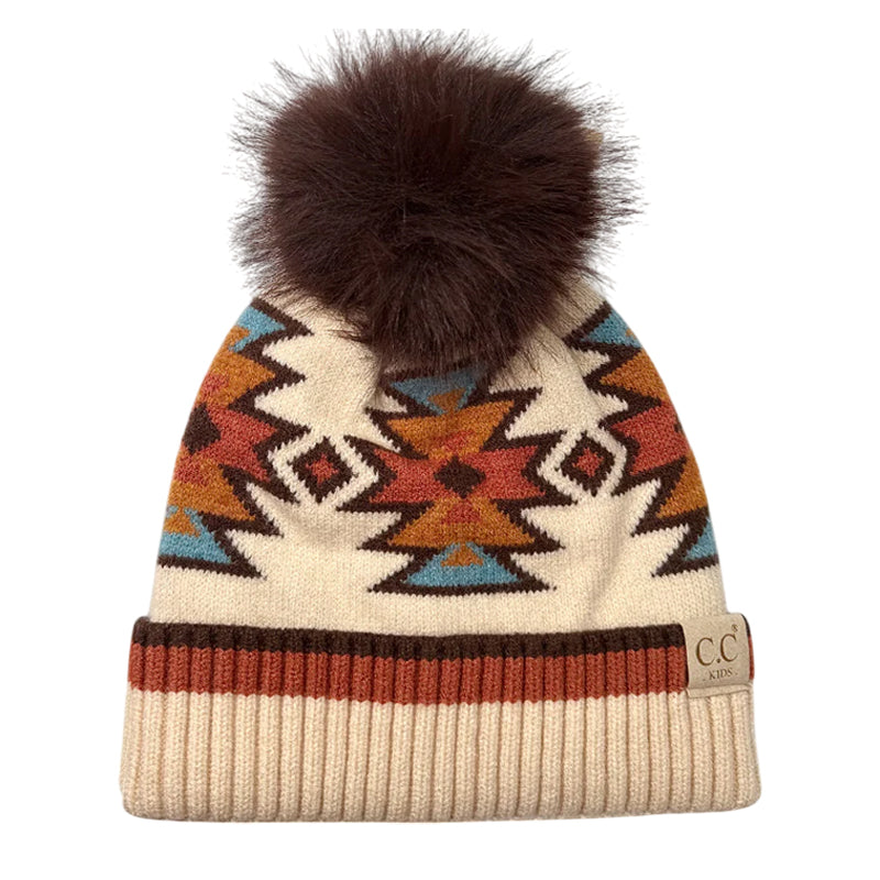 HTE-0030 KIDS AZTECH BEANIE BEIGE