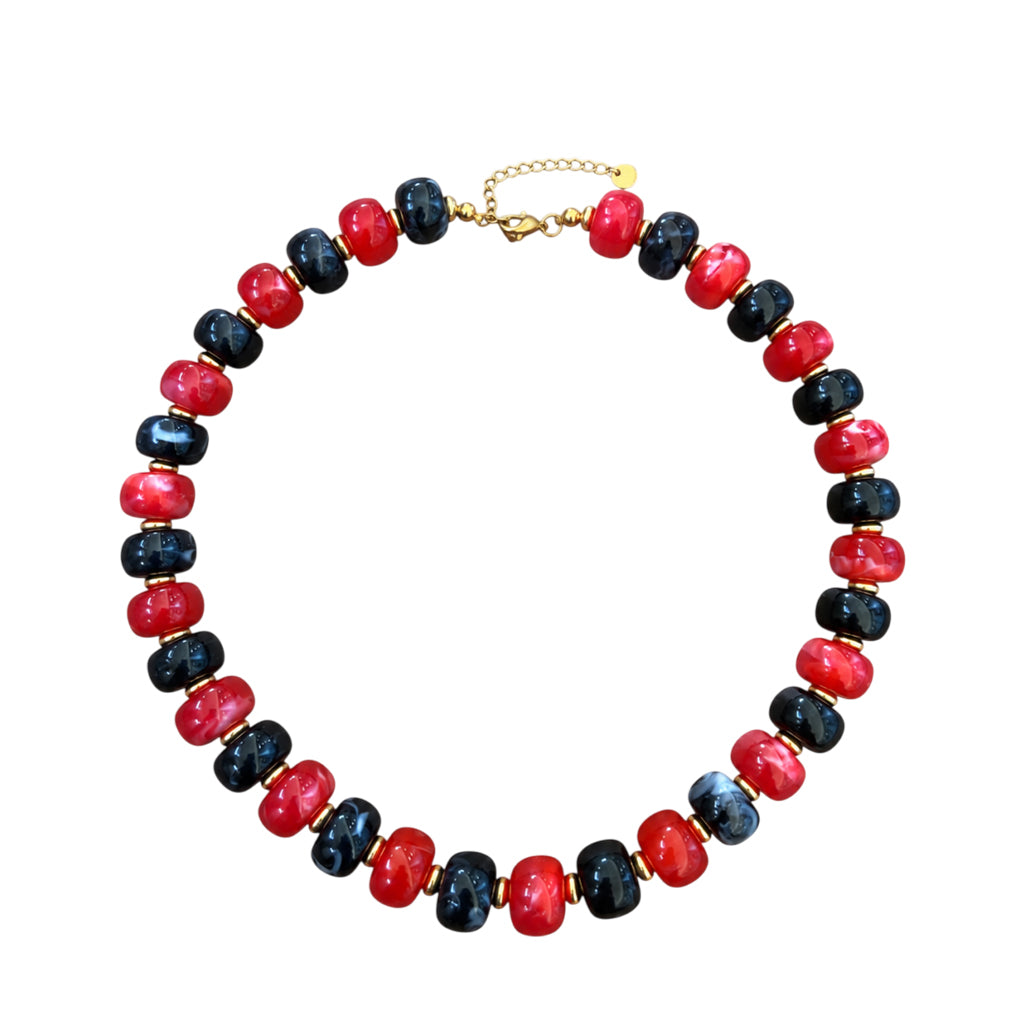 LM-NK-1006 BEADED NECKLACE - RED/BLACK