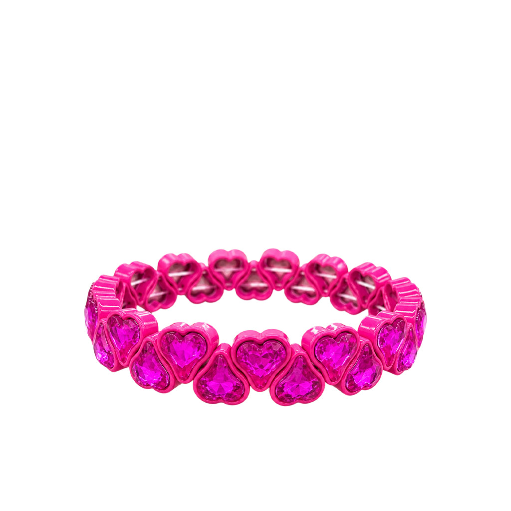 BR-RS-HEART Heart Rhinestone Bracelet - Hot Pink