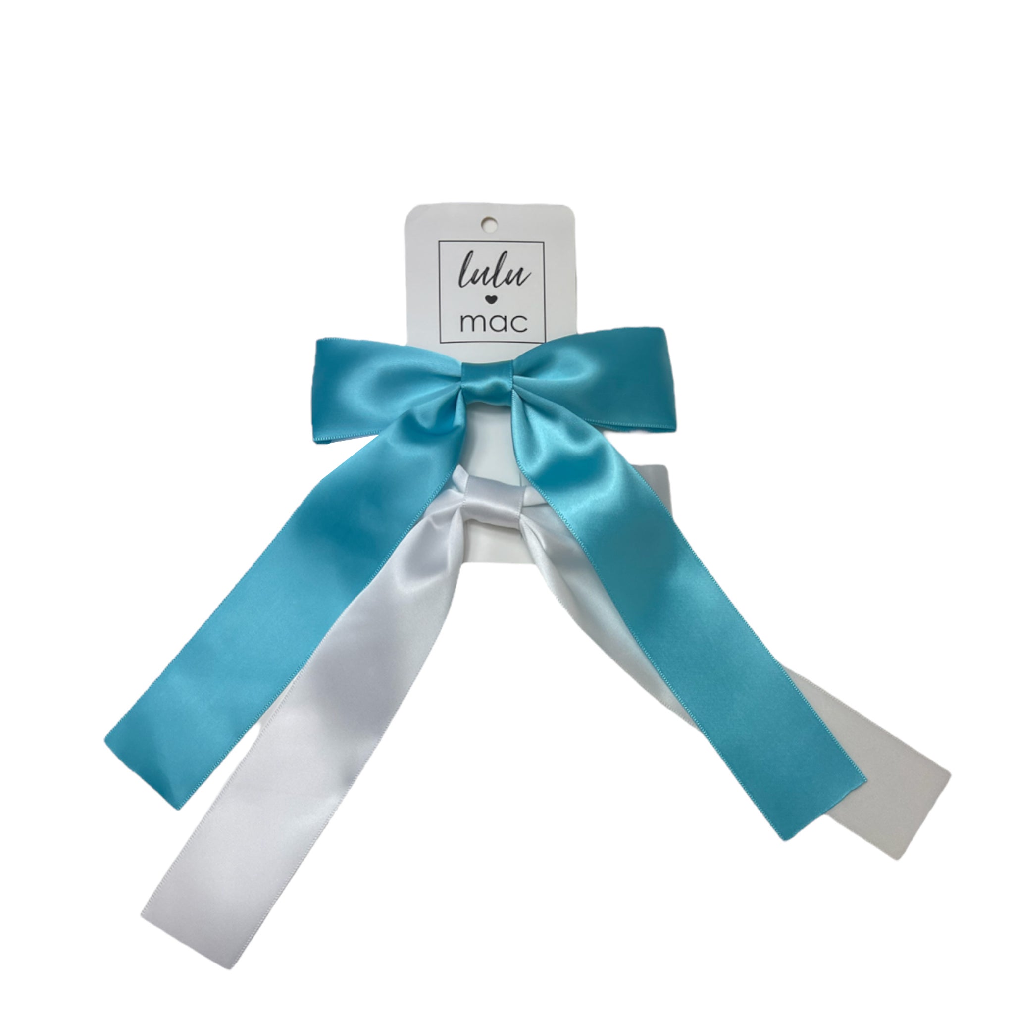 DDS-5195 Satin Double Bow Turquoise/White