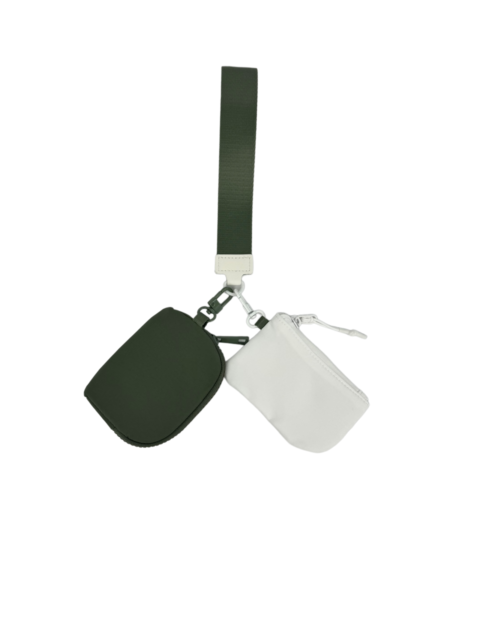 LL-4320 Wristlet Key Chain Double Pouch White Army Green