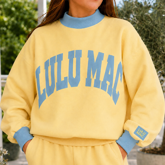 LM-MN-1009 Puff Mock Neck Sweatshirt - Butter/Light Blue