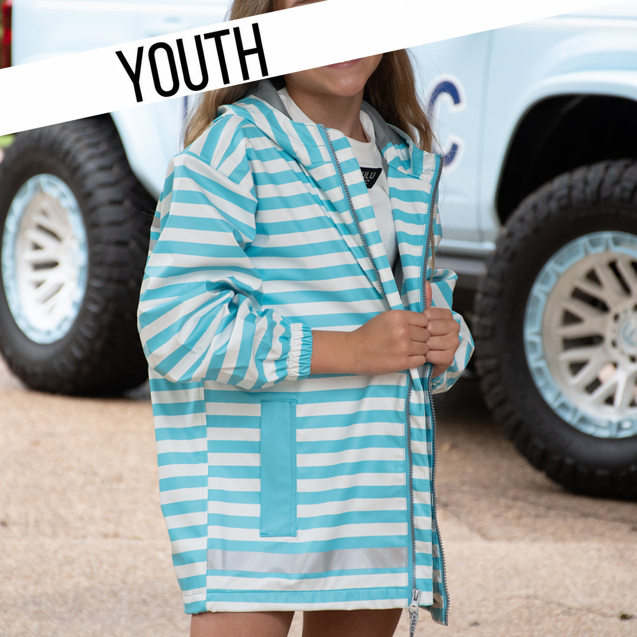 KD-RC-1000 Darby Stripe Youth Lulu Mac Raincoat - Blue/White