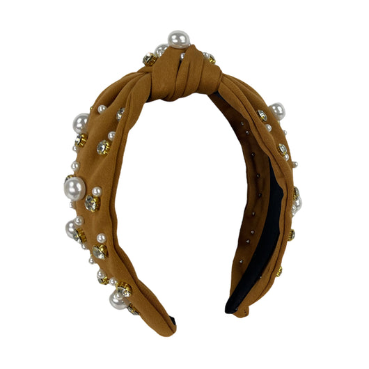 HB-9214 Pearl Top Knot Headband Camel