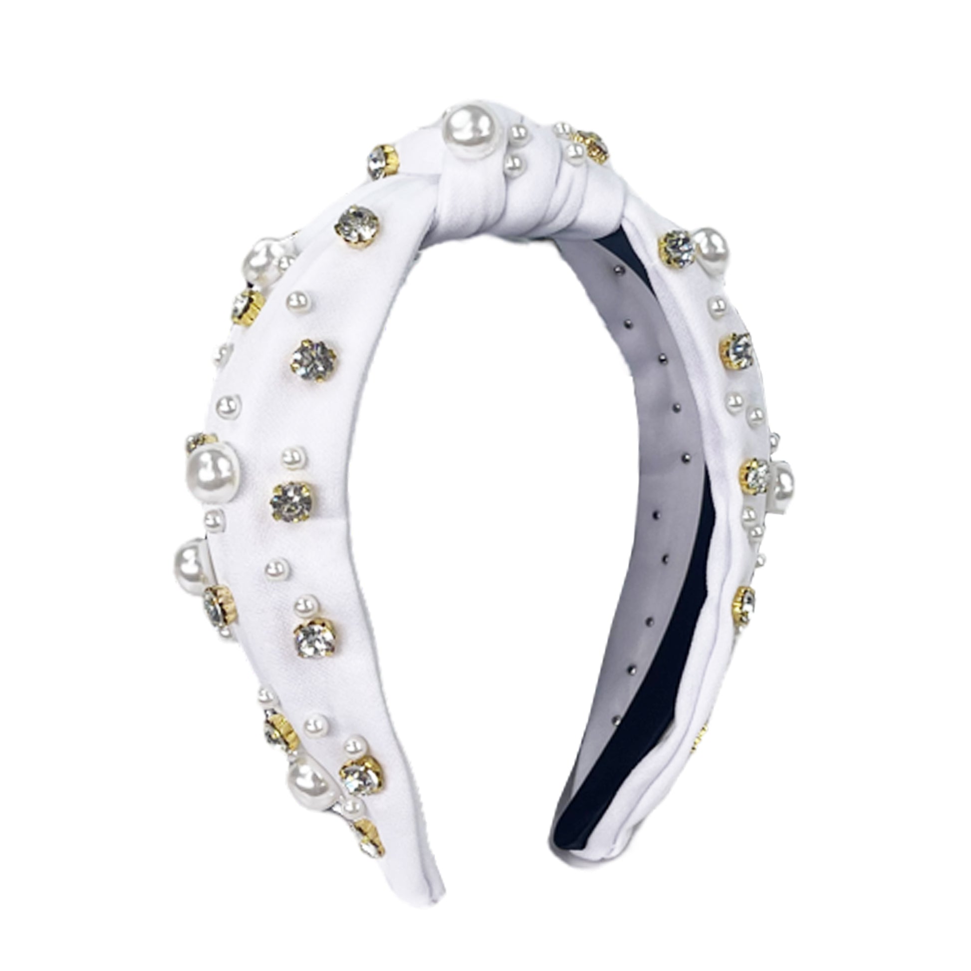 HB-9214 Pearl Top Knot Headband White