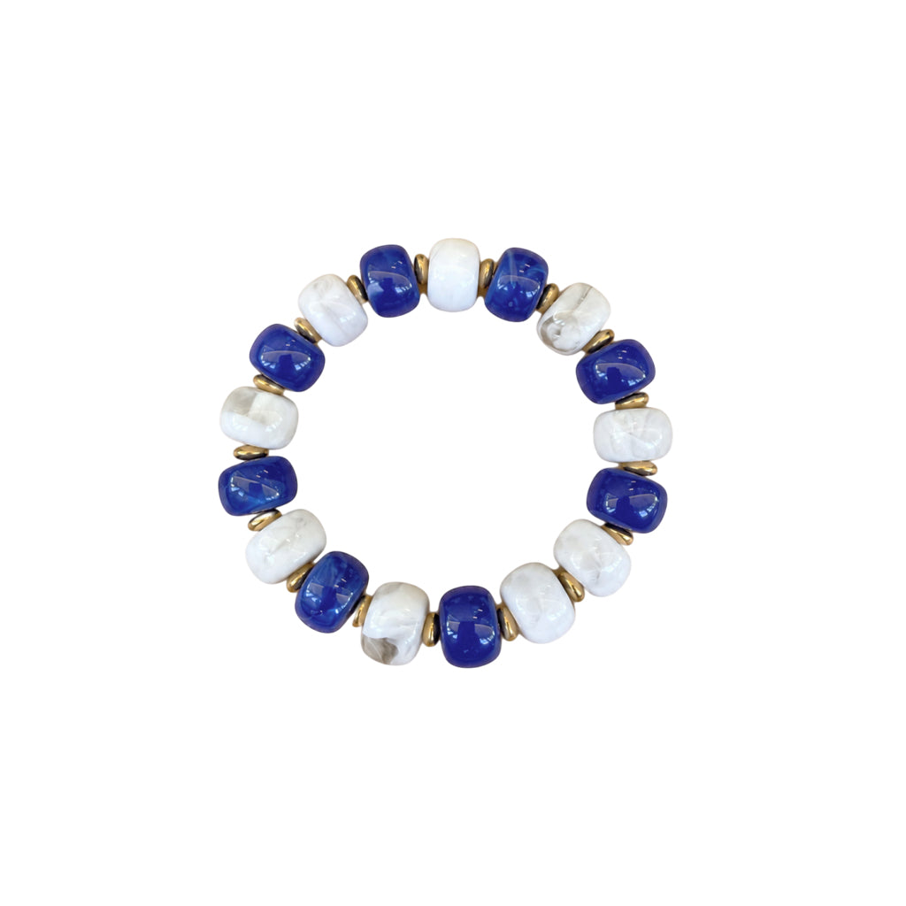 LM-BR-1006 BEADED BRACELET - ROYAL/WHITE