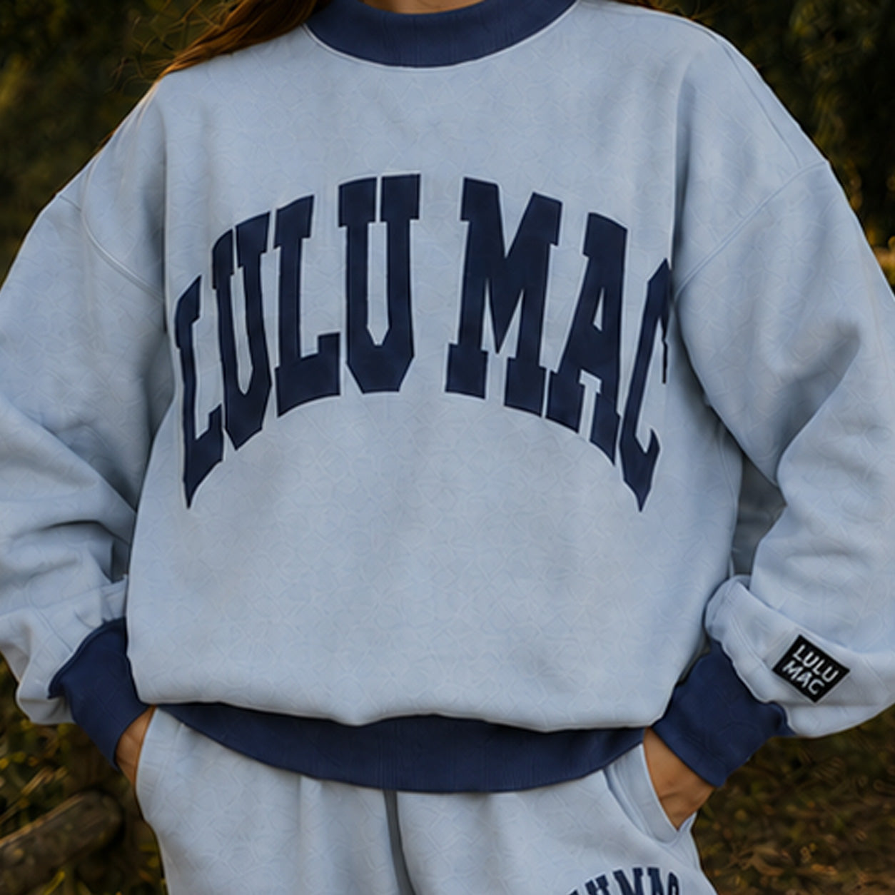 LM-MN-1009 Puff Mock Neck Sweatshirt- Light Blue/Navy