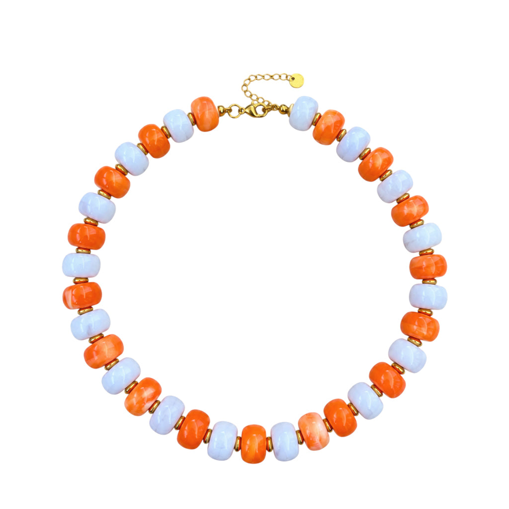 LM-NK-1006 BEADED NECKLACE - ORANGE/WHITE