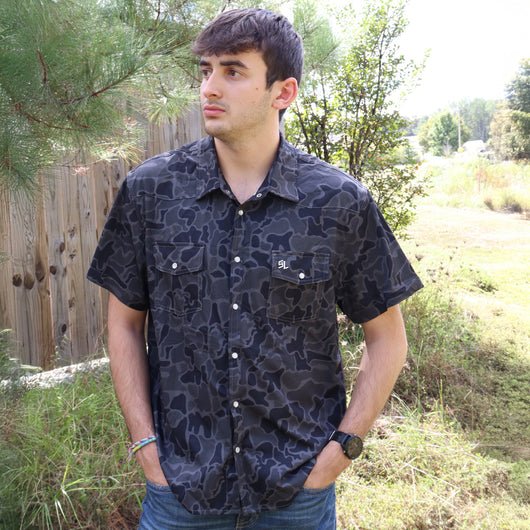 camo button up dress shirt SL-1259 Southern Limit Button Down Black Camo Black Camo / XXX-Large
