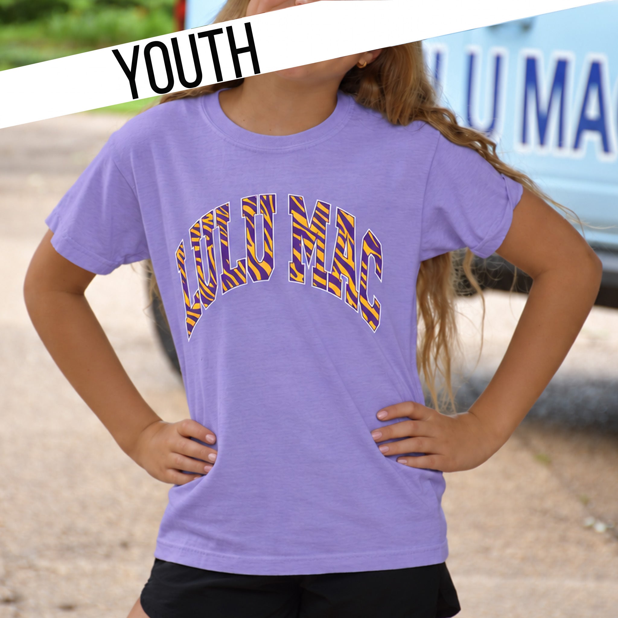 KD-TG-1005 Tiger Stripe Youth Violet Comfort Colors Tee