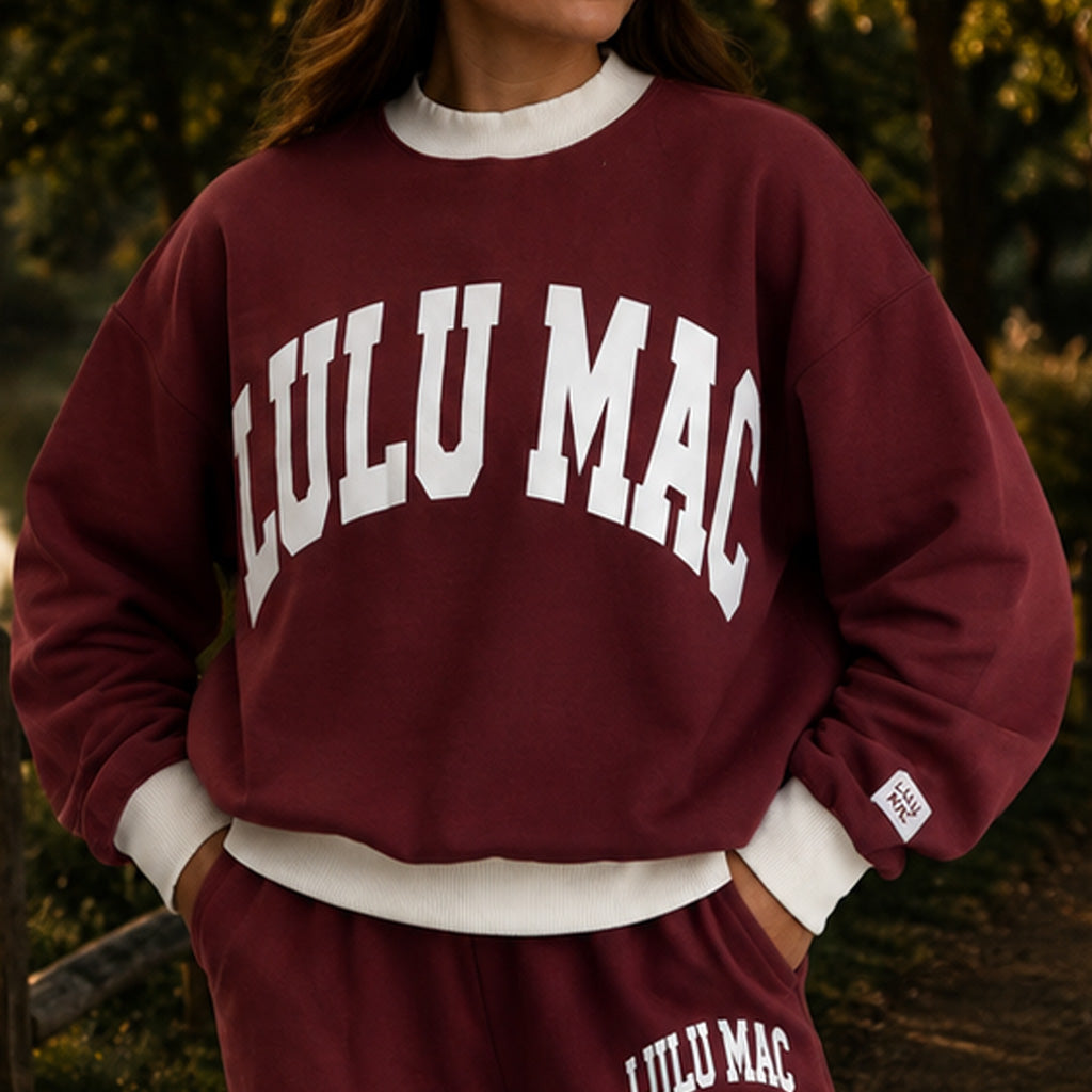 LM-MN-1009 Puff Mock Neck Sweatshirt- Maroon/White