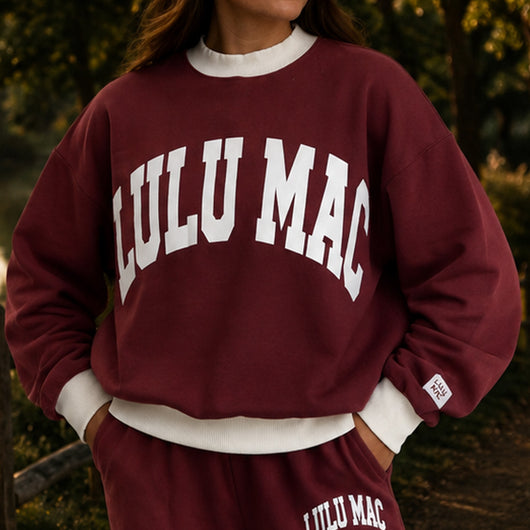 LM-MN-1009 Puff Mock Neck Sweatshirt- Maroon/White