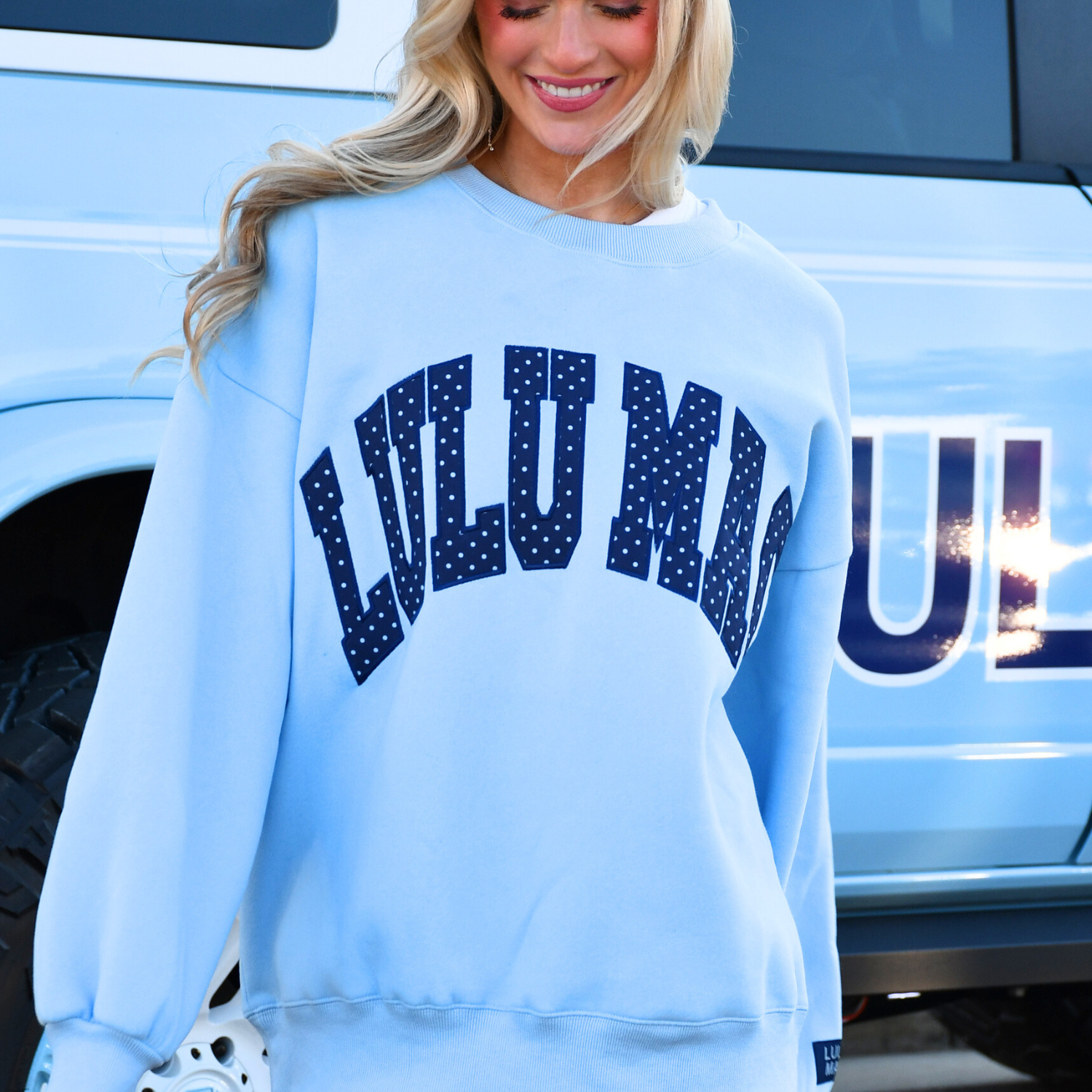 LM-SW-1008-PD Light Blue/Navy Polka Dot Sweatshirt