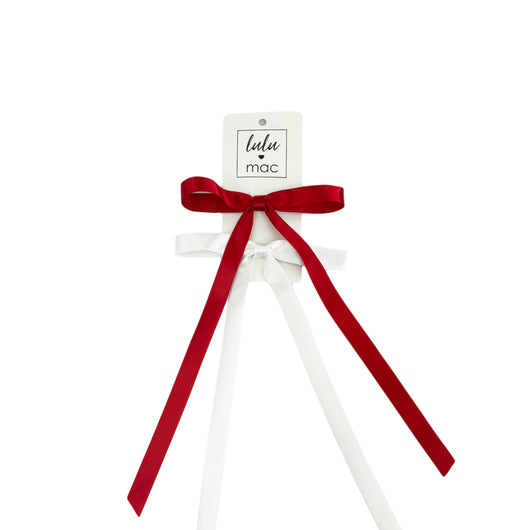 DDM-7656 Satin Mini Double Bow  Crimson/White