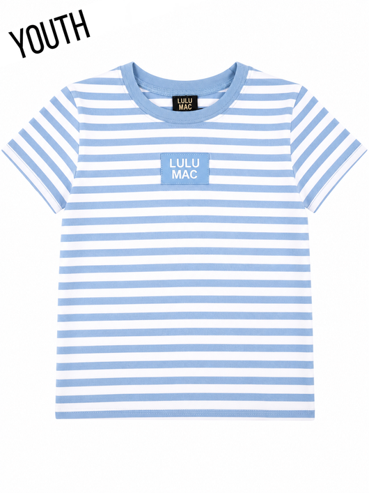 KD-MC-STRIPE MONOCHROME PATCH YOUTH BABY DOLL TOP-LIGHT BLUE