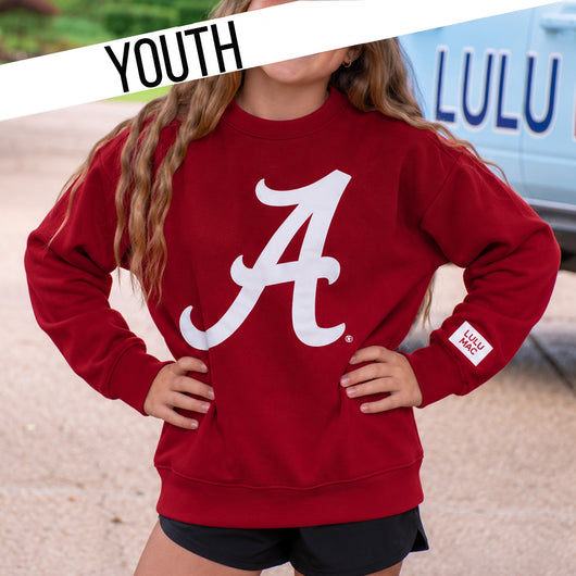 KD-AL-SW-2003 YOUTH  WHITE A PUFF LULU MAC SWEATSHIRT- CRIMSON