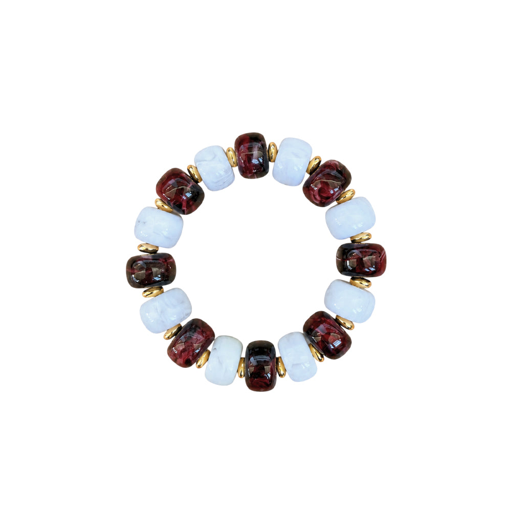LM-BR-1006 BEADED BRACELET - MAROON/WHITE