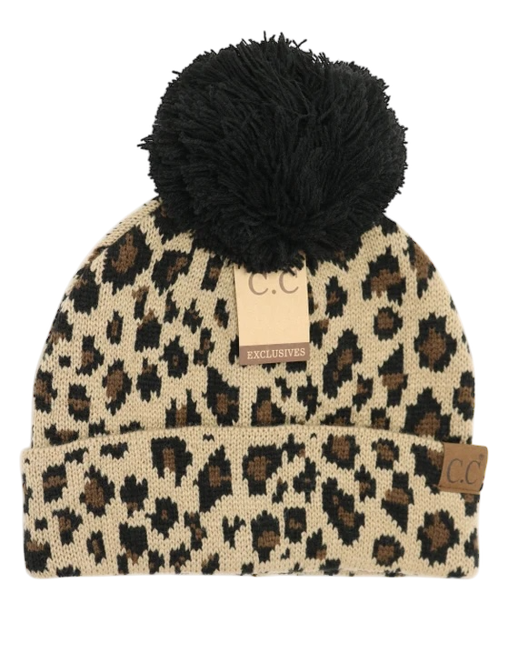 Hat-45 Black Leopard Beanie
