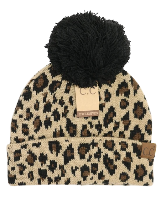 Hat-45 Black Leopard Beanie