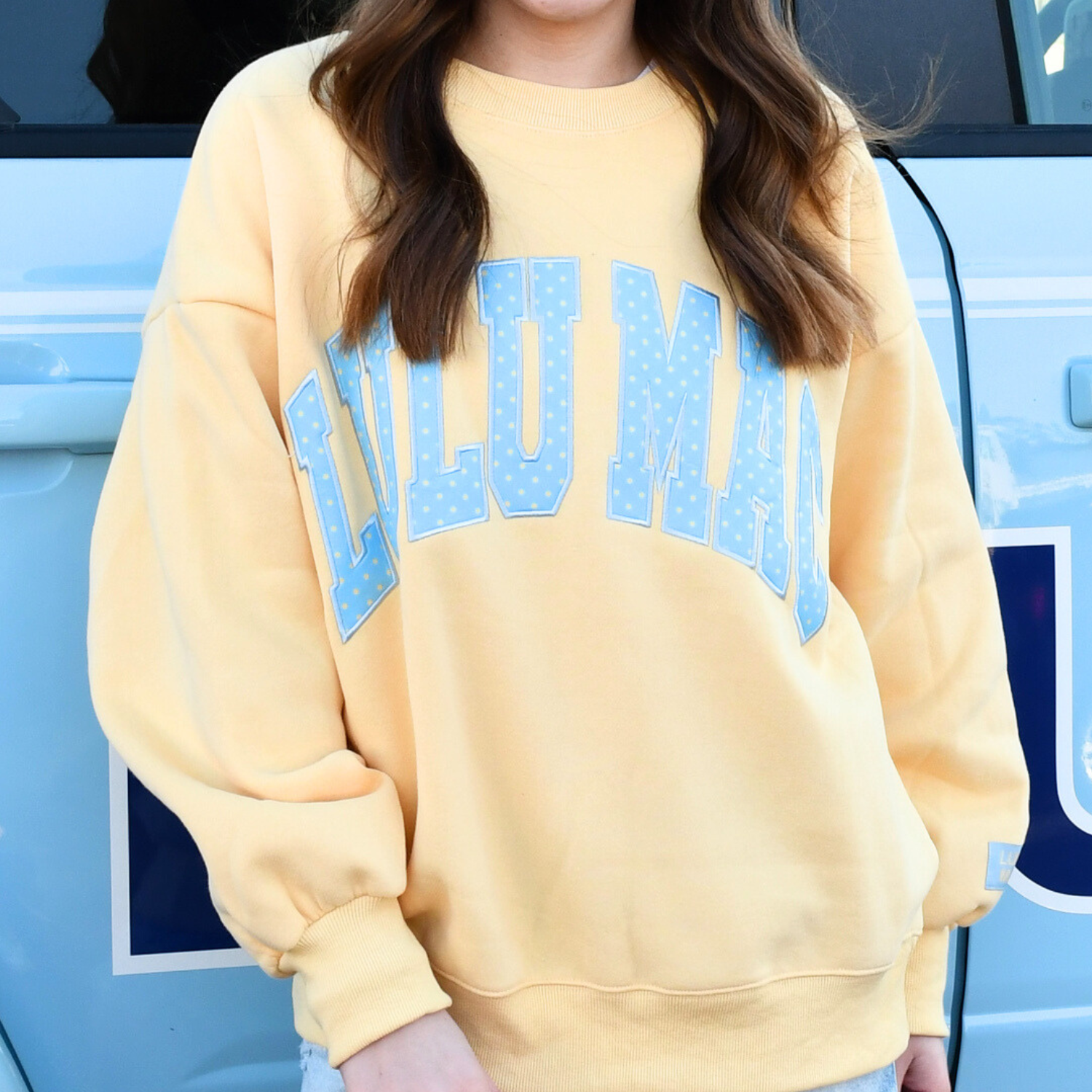 LM-SW-1008-PD Butter/Light Blue Polka Dot Sweatshirt