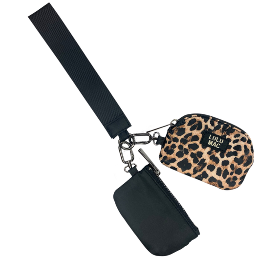 DP-8162 Black/Leopard Lulu Mac Double Pouch Wristlets