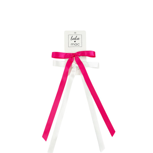 DDM-7656 Satin Mini Double Bow  Hot Pink/White