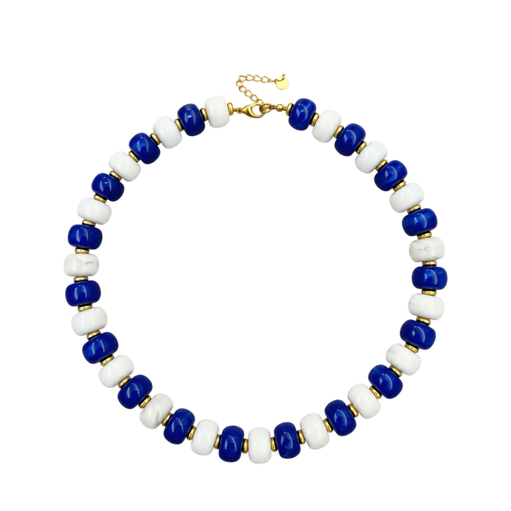 LM-NK-1006 BEADED NECKLACE - ROYAL/WHITE