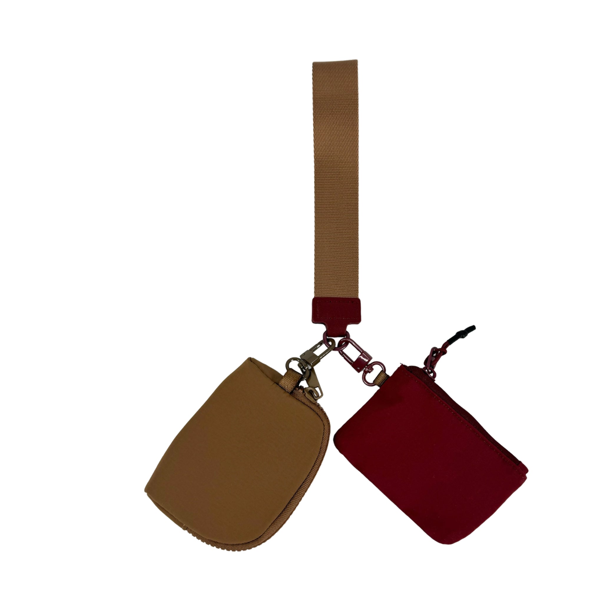 LL-4320 Wristlet Key Chain Double Pouch Wine Brown