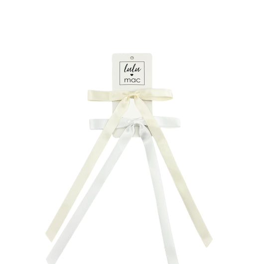 DDM-7656 Satin Mini Double Bow  Ivory/White