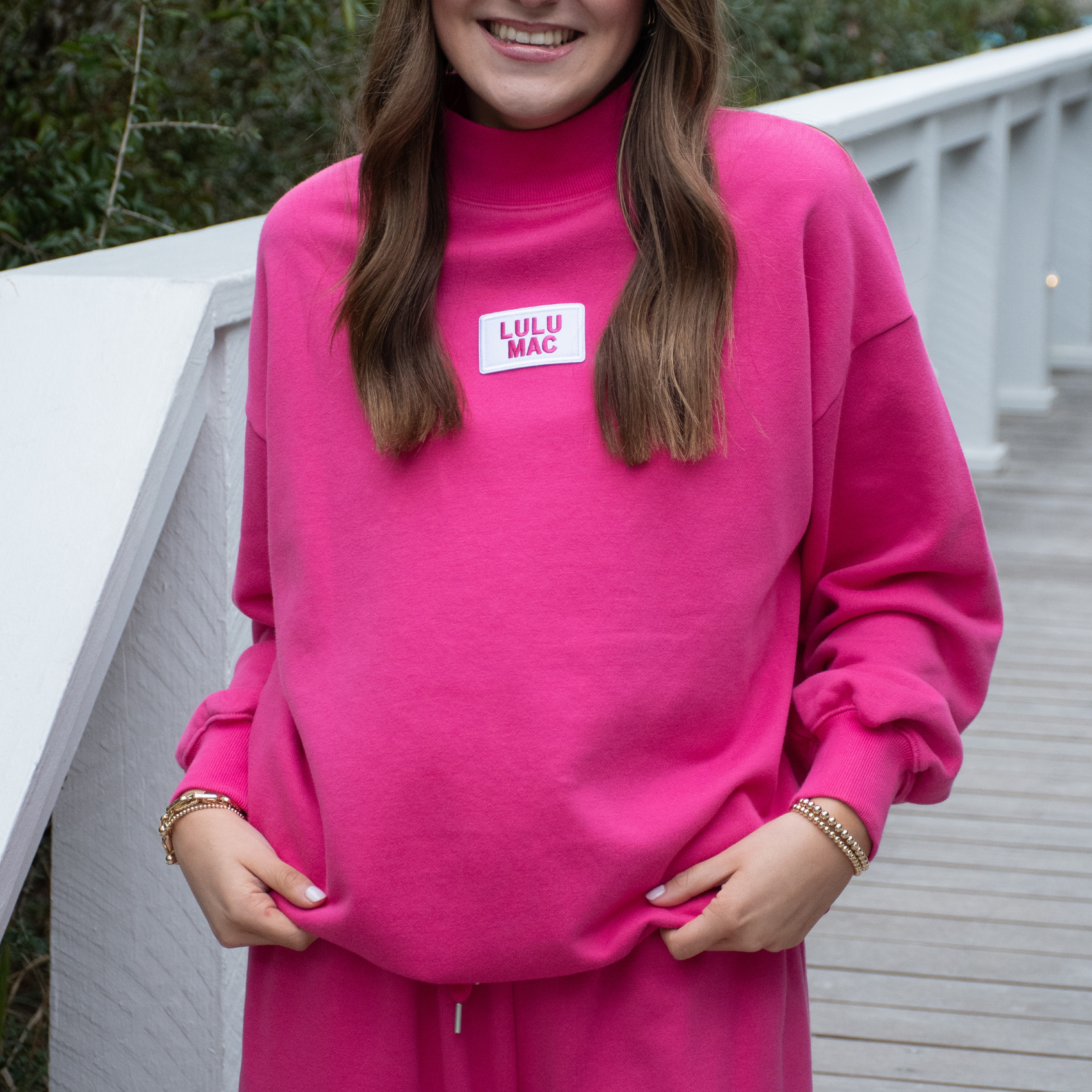 LM-TP-1001 LONGSLEEVE TERRY CLOTH TOP-HOT PINK