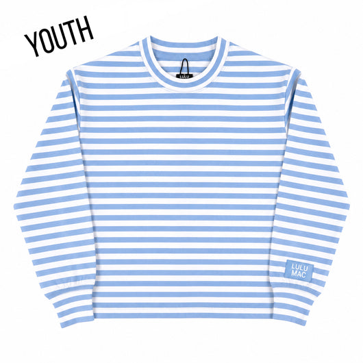 KD-MC-STRIPE MONOCHROME PATCH YOUTH LONG SLEEVE TOP-LIGHT BLUE