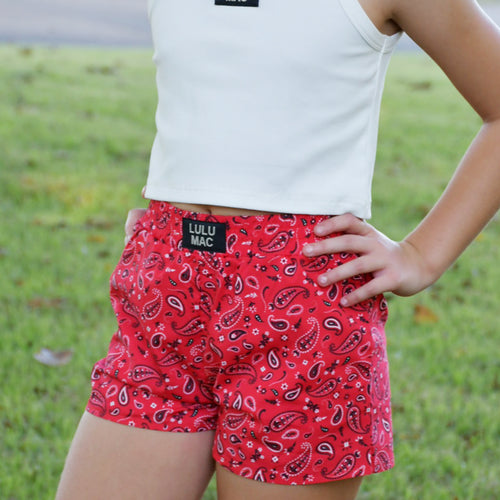 LM-KSH-1001-Red Bandana KIDS SHORTS – girliegirloriginals