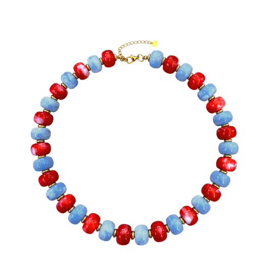 LM-NK-1006 BEADED NECKLACE - RED/LIGHT BLUE